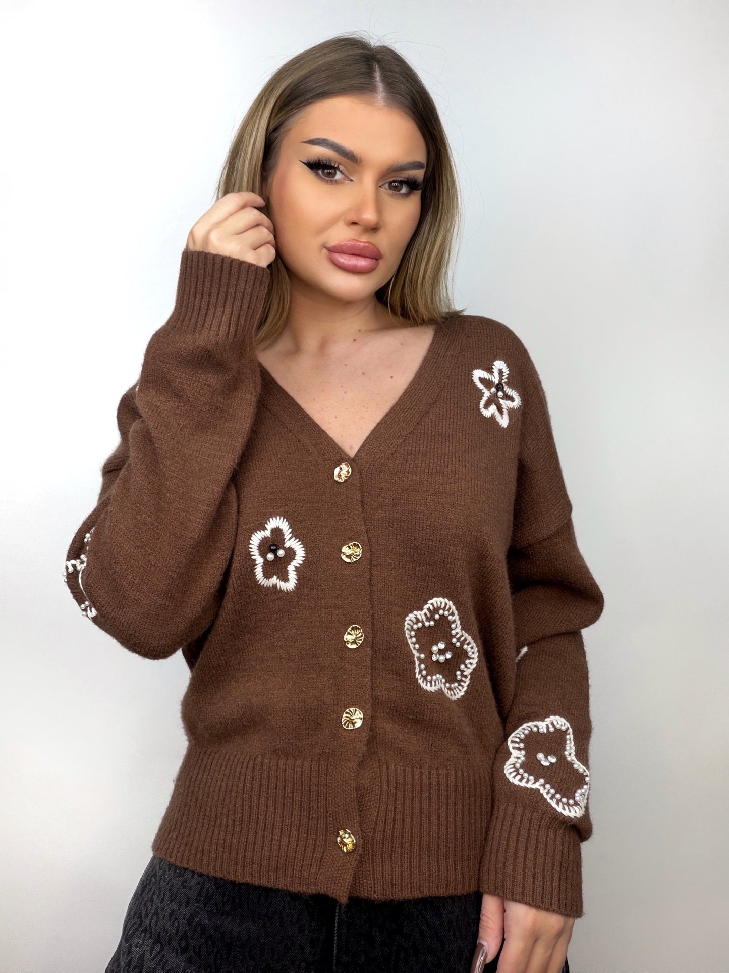 Cardigan Brown Flower