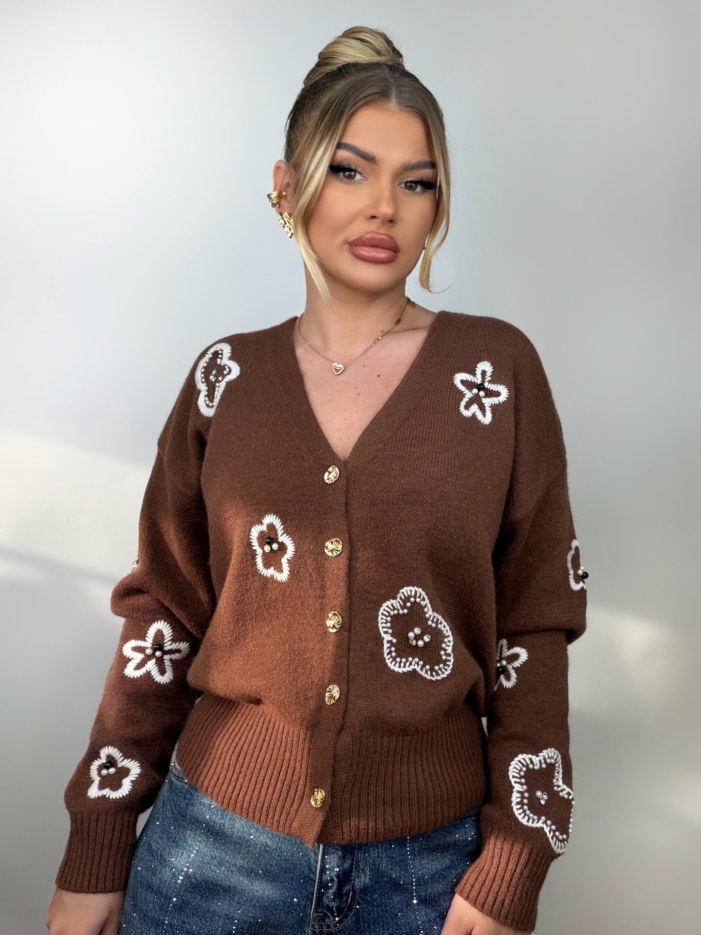 Cardigan Brown Flower