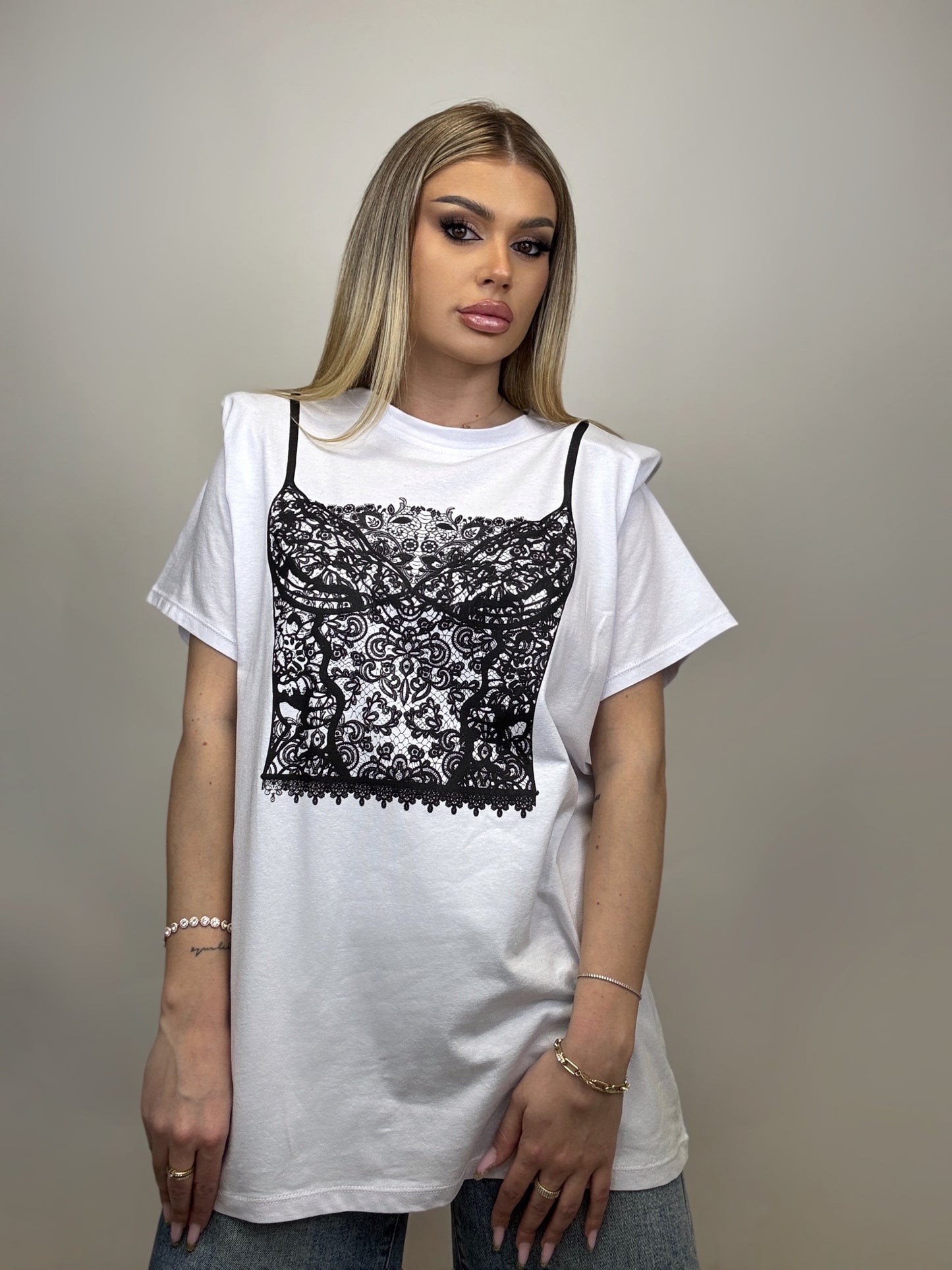 Tricou Alb Epolette