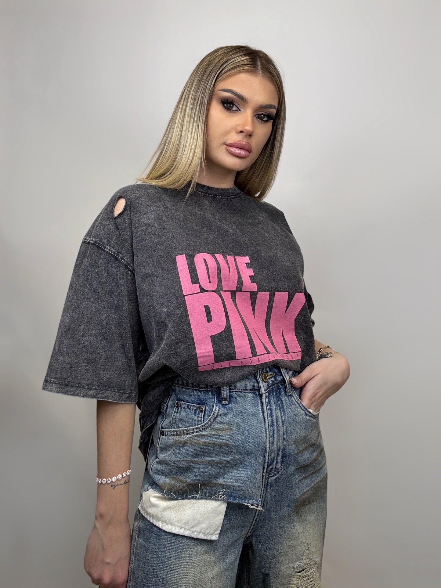 Tricou Gri Love Pink