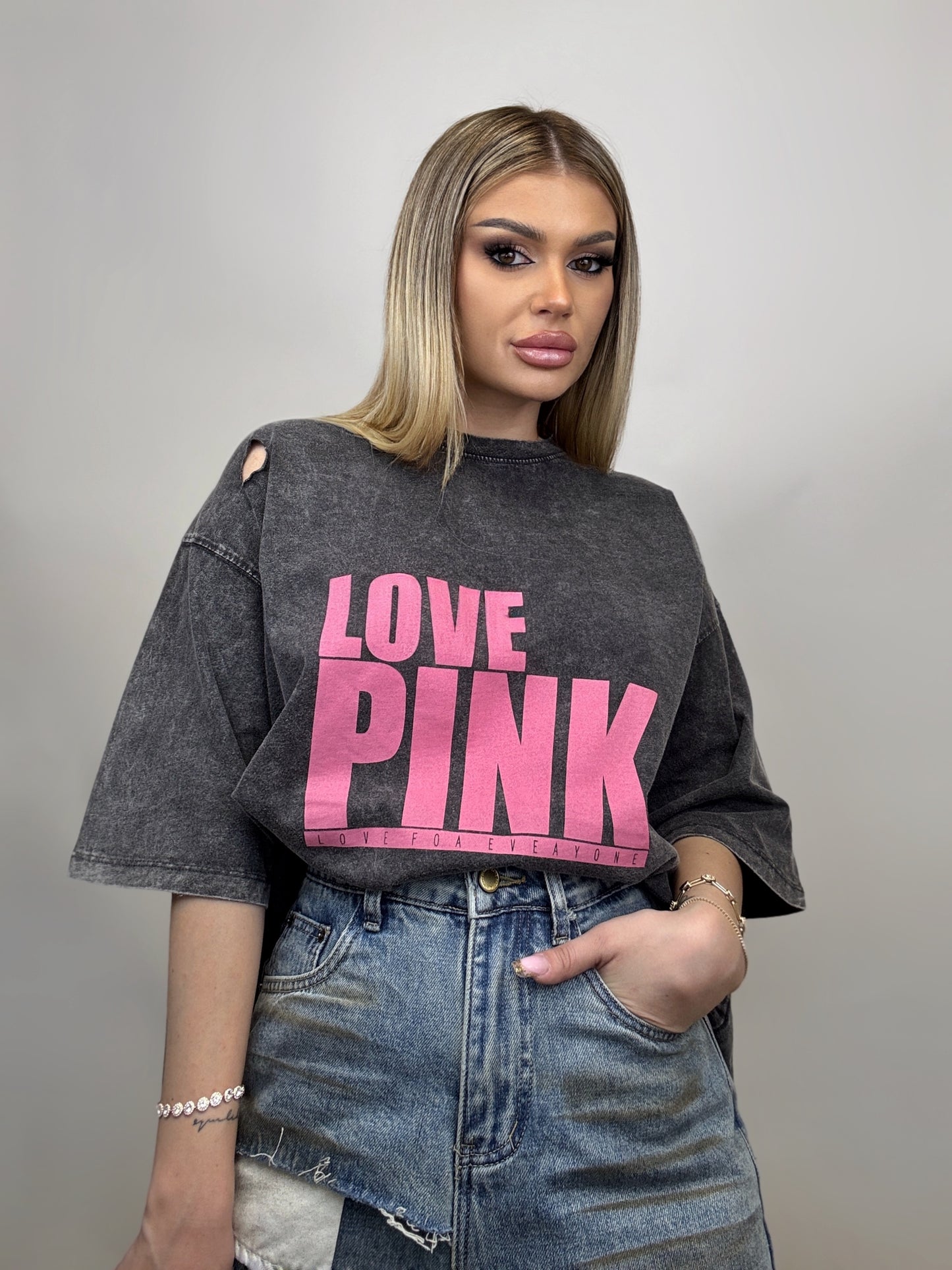 Tricou Gri Love Pink
