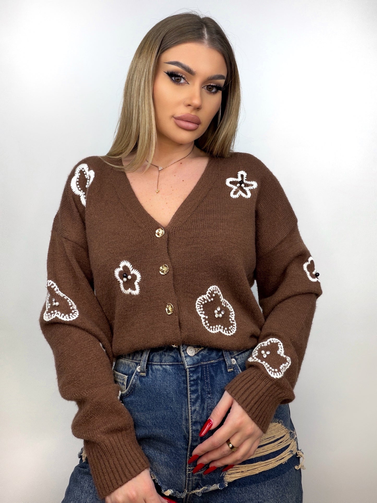 Cardigan Brown Flower