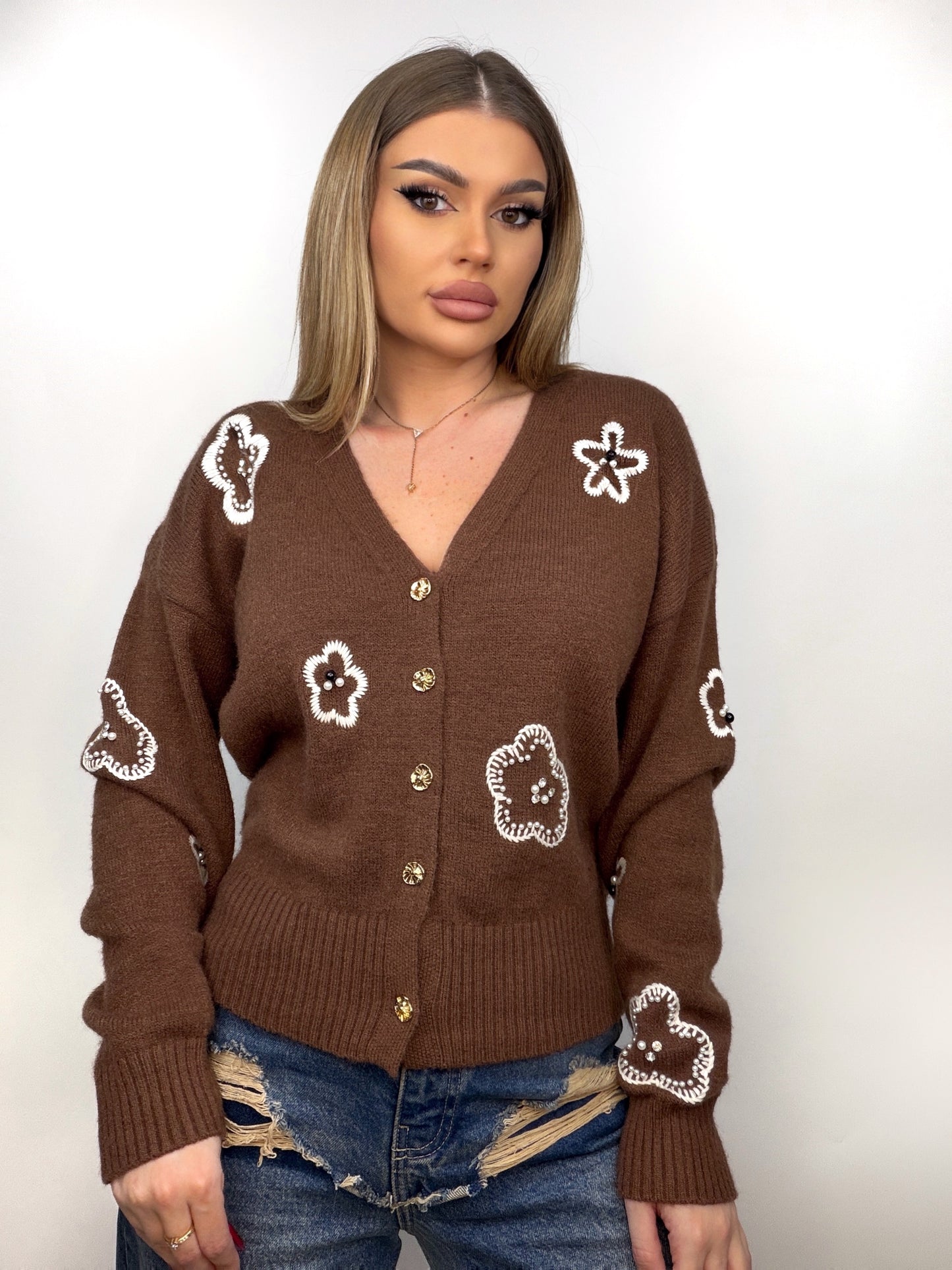 Cardigan Brown Flower