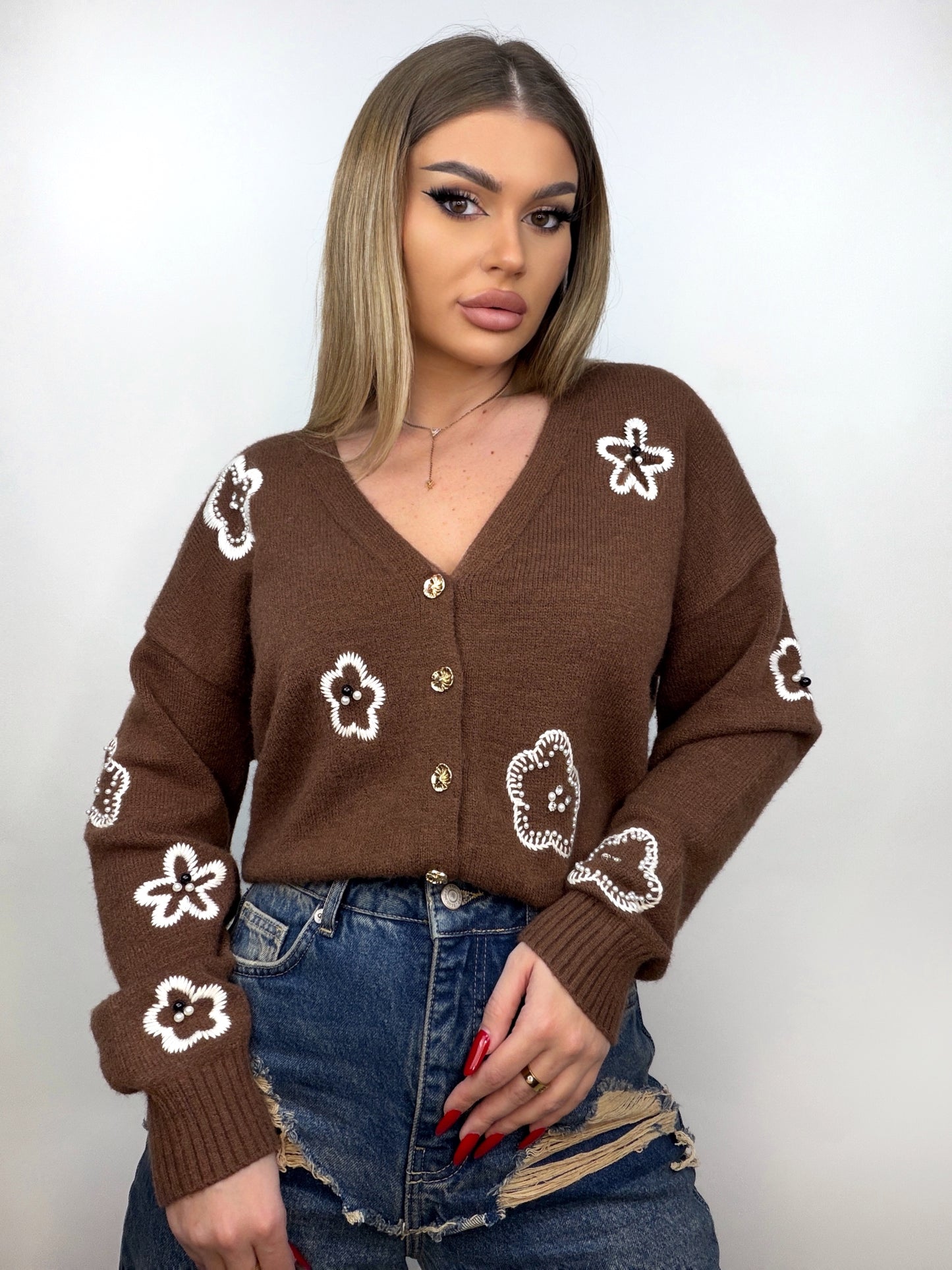 Cardigan Brown Flower