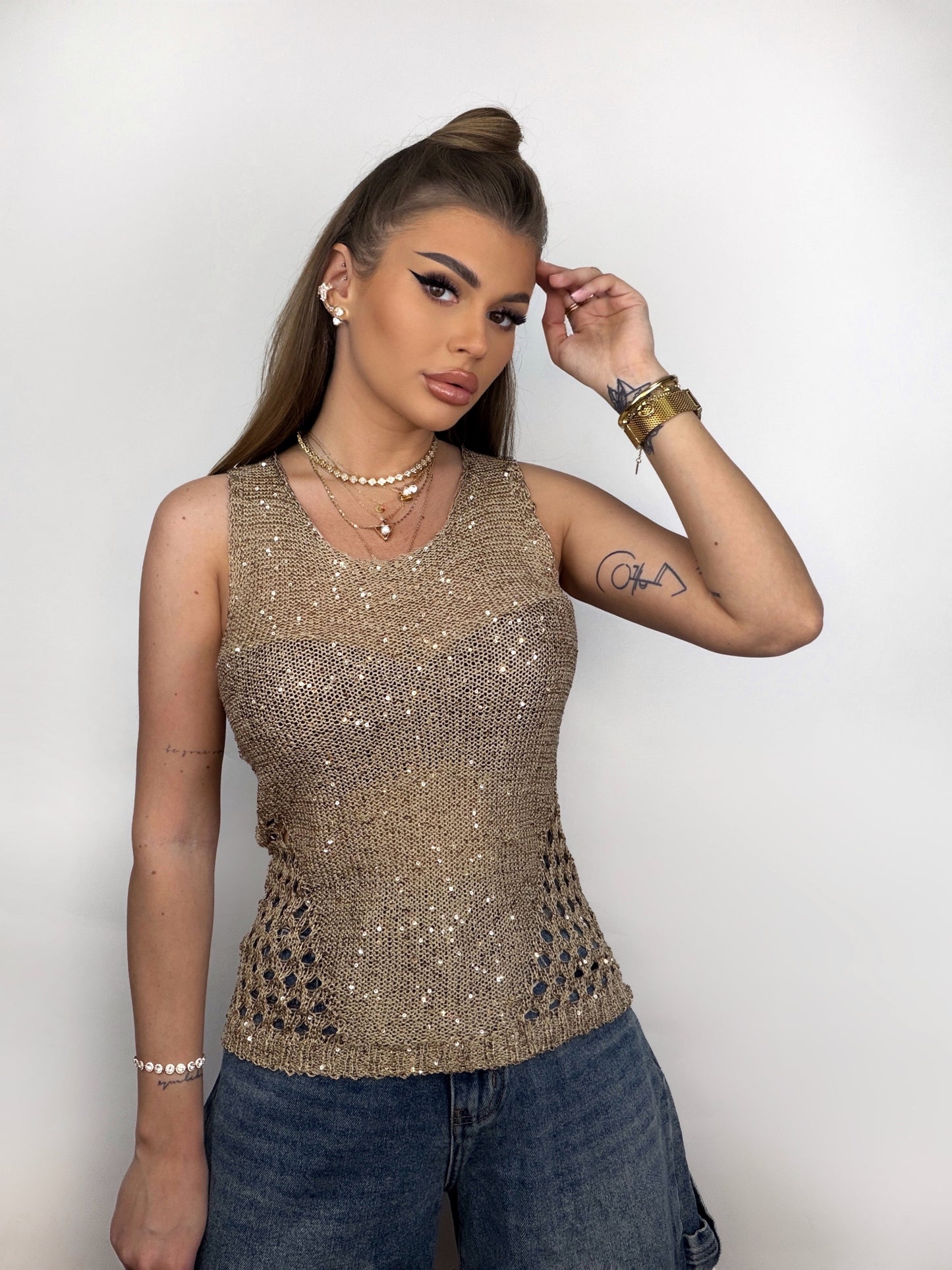 Top Tricotat Bej Horma