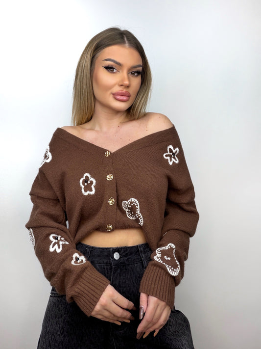Cardigan Brown Flower