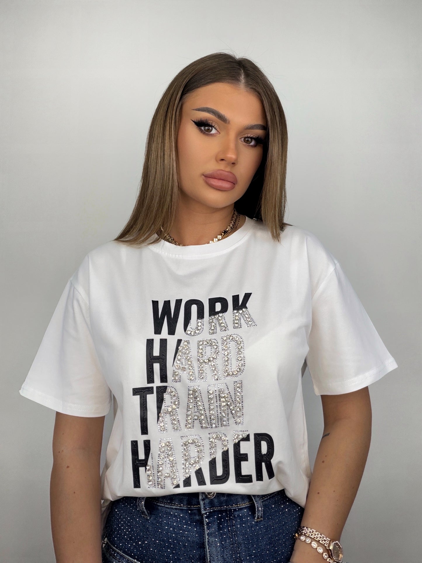 Tricou Alb Work Hard