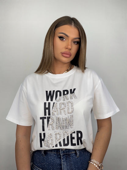 Tricou Alb Work Hard