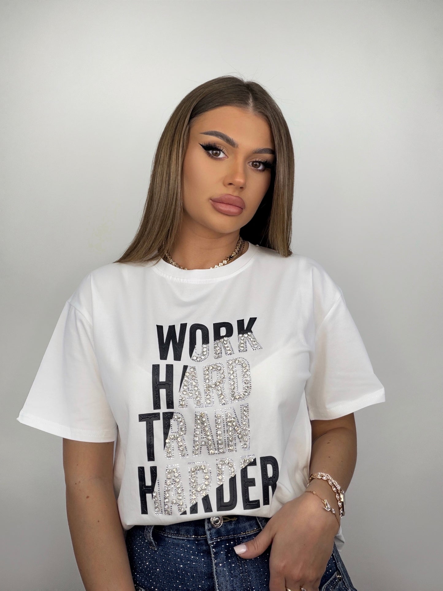 Tricou Alb Work Hard