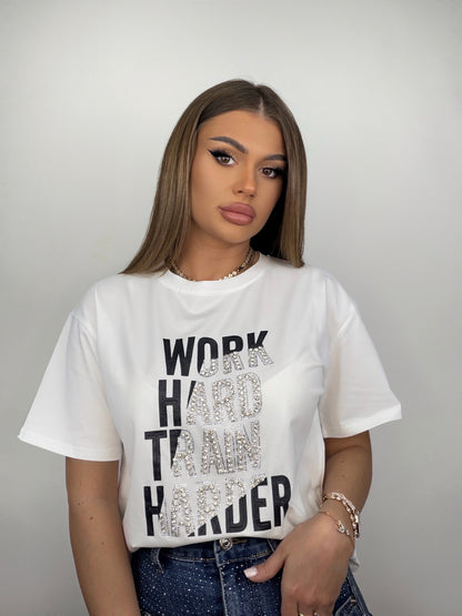Tricou Alb Work Hard