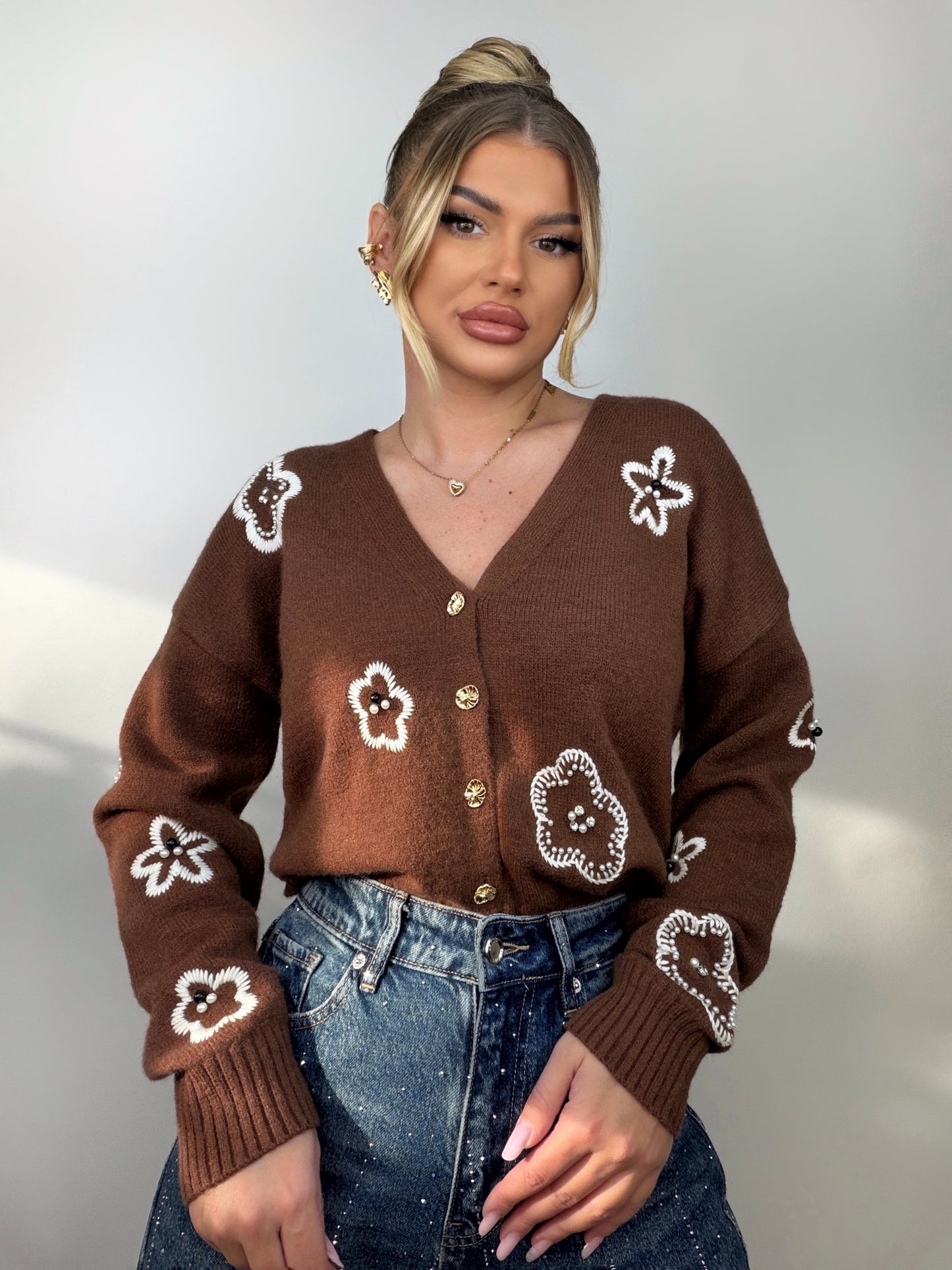 Cardigan Brown Flower
