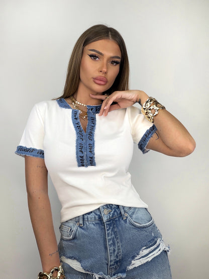 Tricou Alb Denim