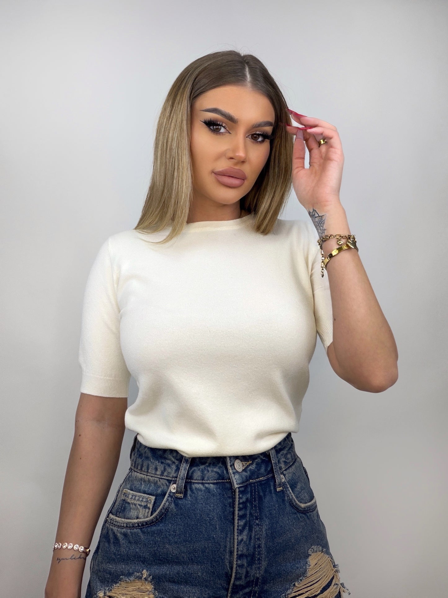 Tricou Alb Tricotat Polly