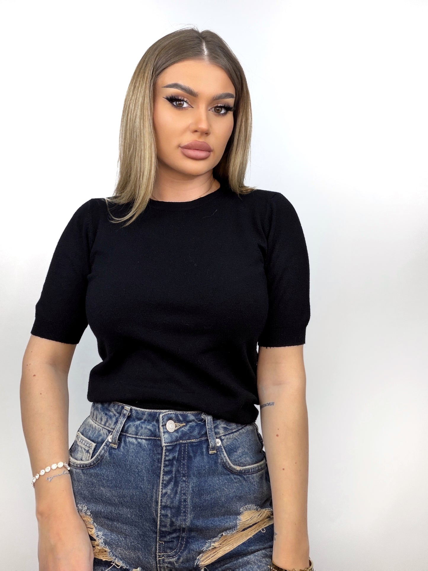 Tricou Negru Tricotat Polly