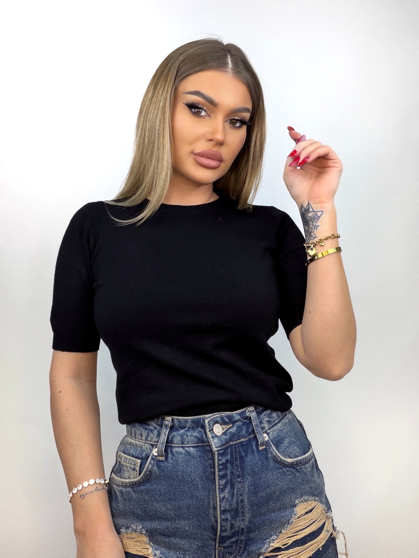 Tricou Negru Tricotat Polly