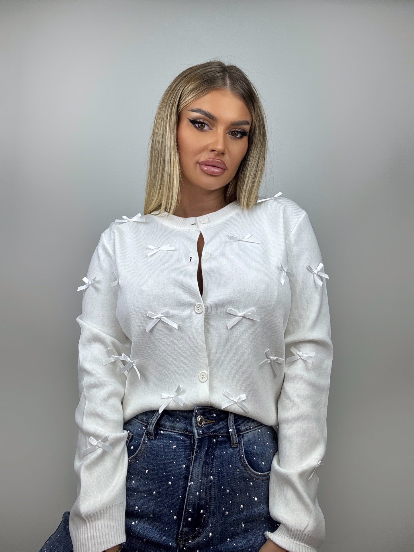 Cardigan White Bow
